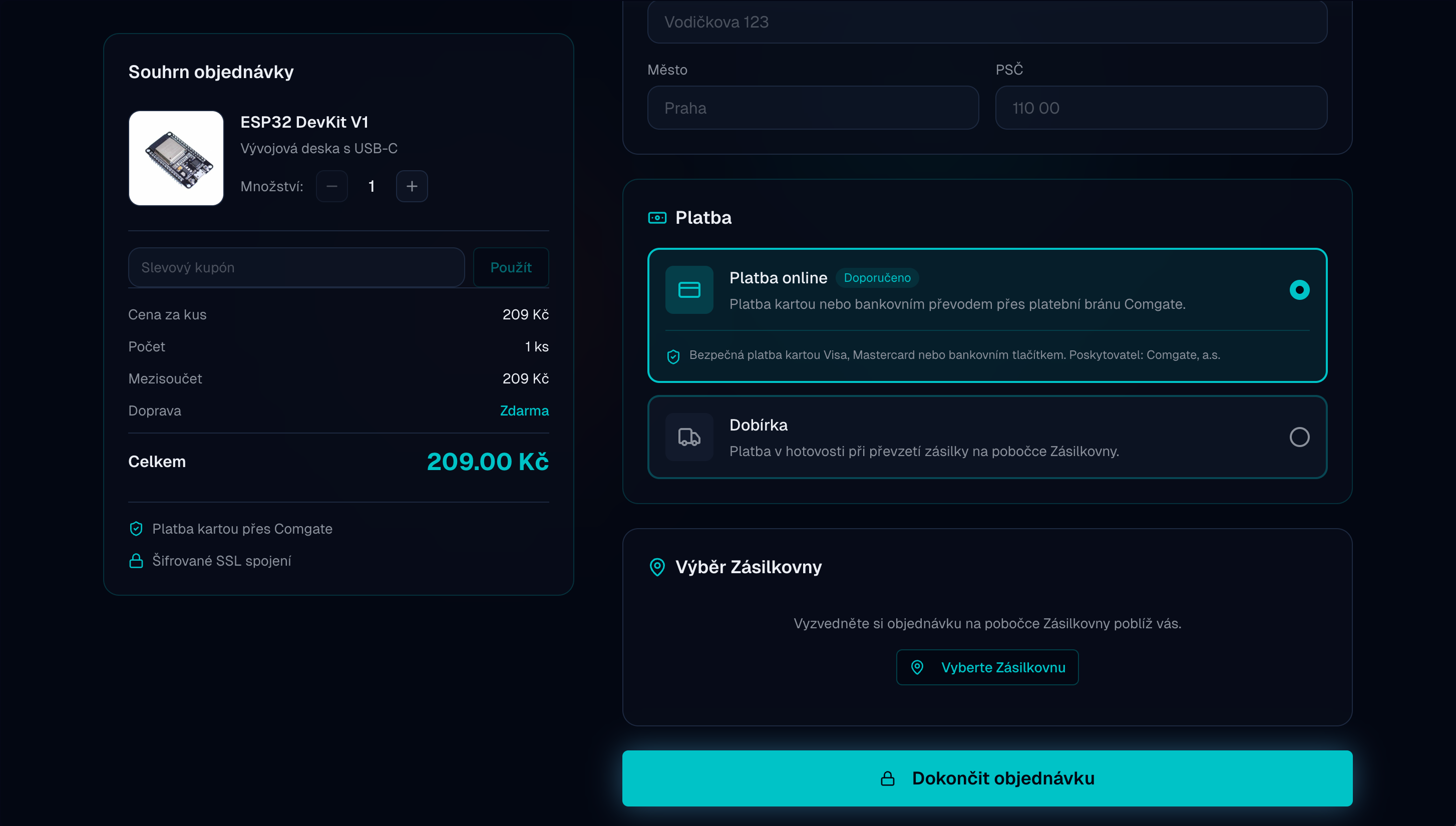 Krok 2: Vyplňte údaje a vyberte platbu
